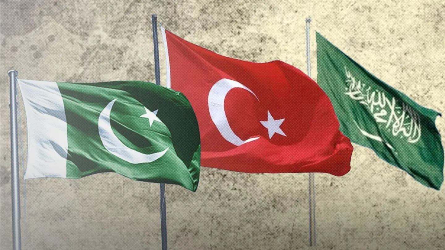 Imagem com as bandeira da Turqui, Paquistão e Arabia Saudita